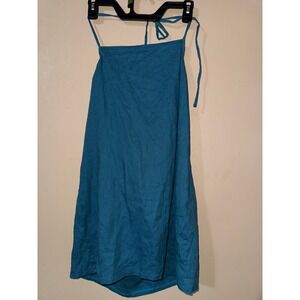 Vitamin A Teal Blue Linen Blend Halter Tie Back Swim Cover Up Mini Dress XS NEW